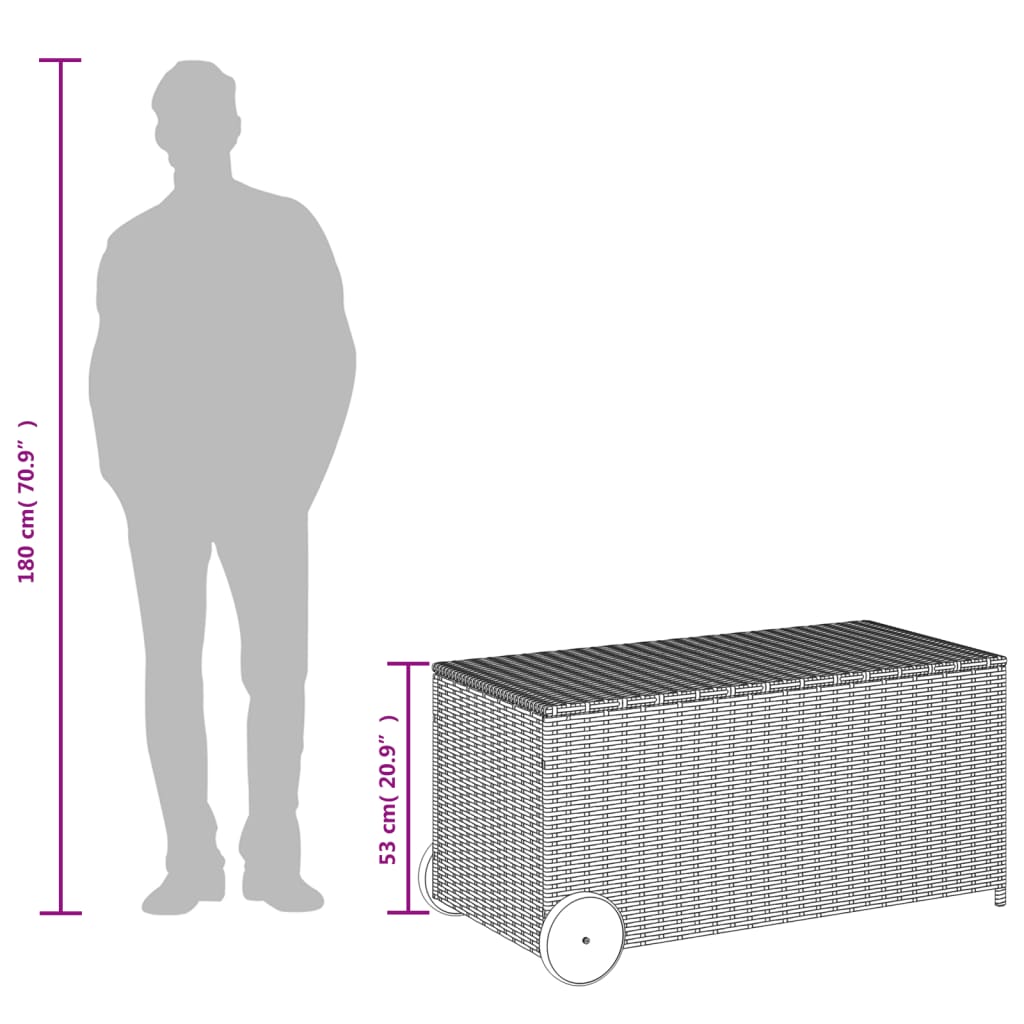 opbevaringsboks med hjul 190 l polyrattan sort