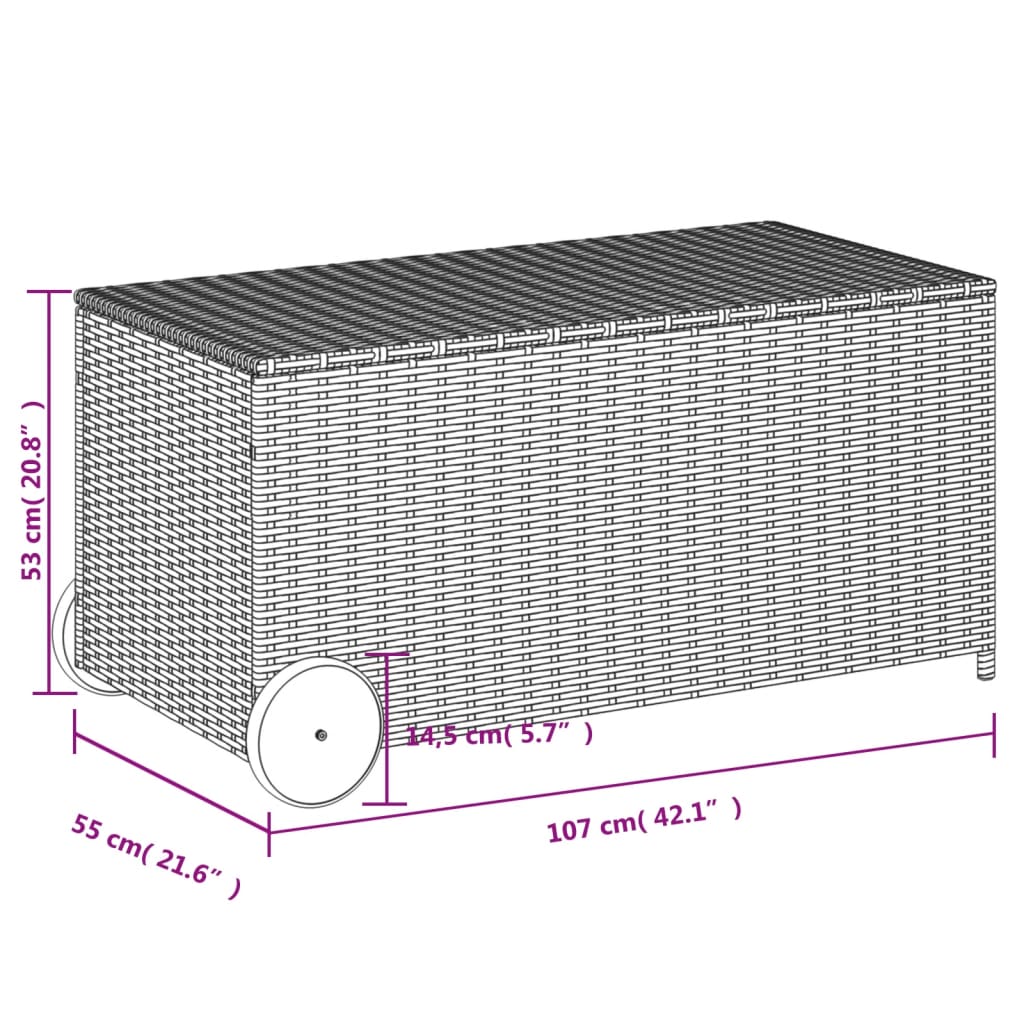 opbevaringsboks med hjul 190 l polyrattan sort