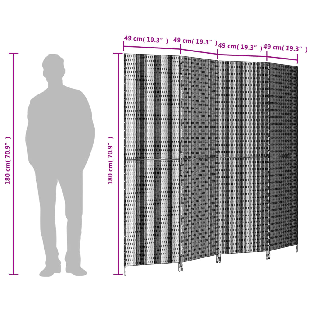 rumdeler 4 paneler polyrattan sort