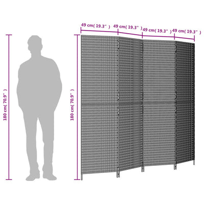 rumdeler 4 paneler polyrattan grå