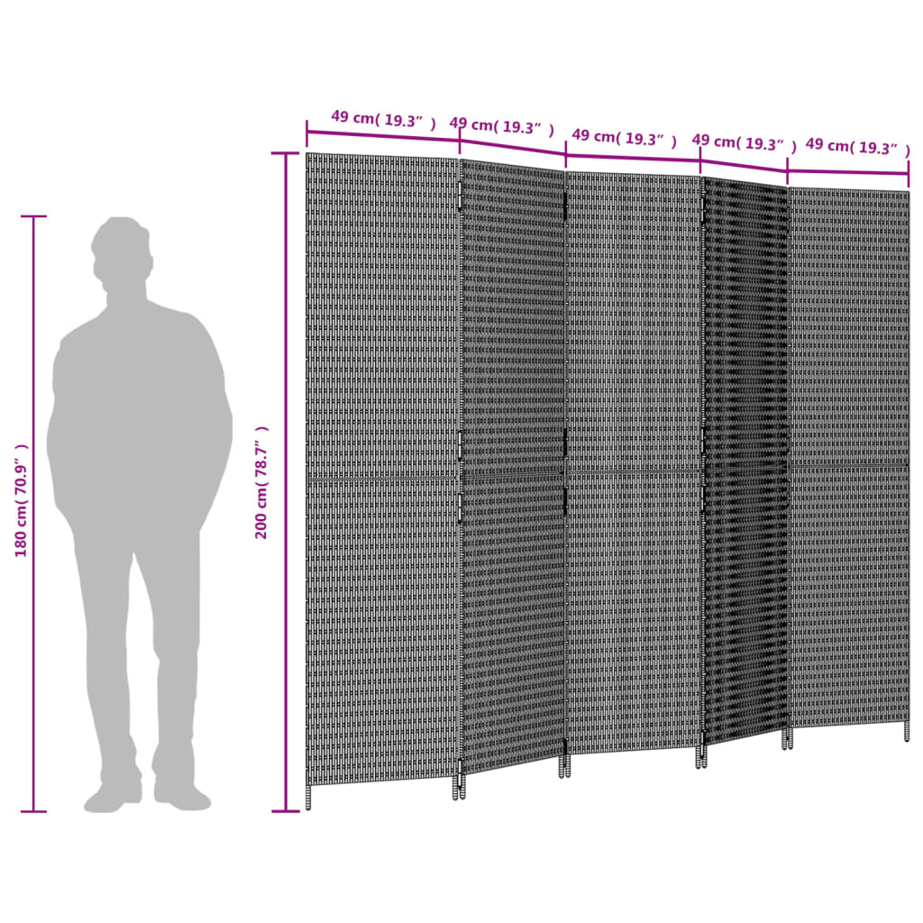 rumdeler 5 paneler polyrattan sort