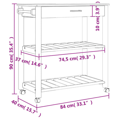 køkkenvogn MONZA 84x40x90 cm massivt fyrretræ