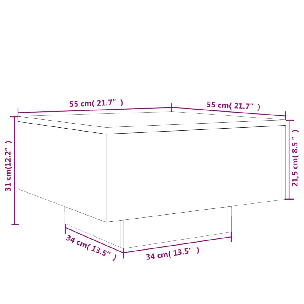 sofabord 55x55x31 cm konstrueret træ sort