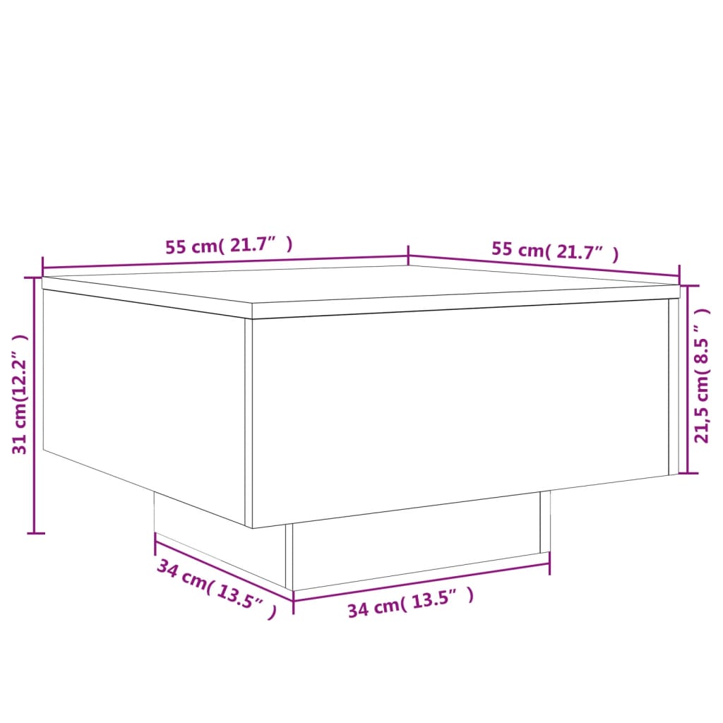 sofabord 55x55x31 cm konstrueret træ betongrå