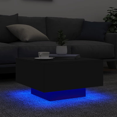 sofabord med LED-lys 55x55x31 cm sort