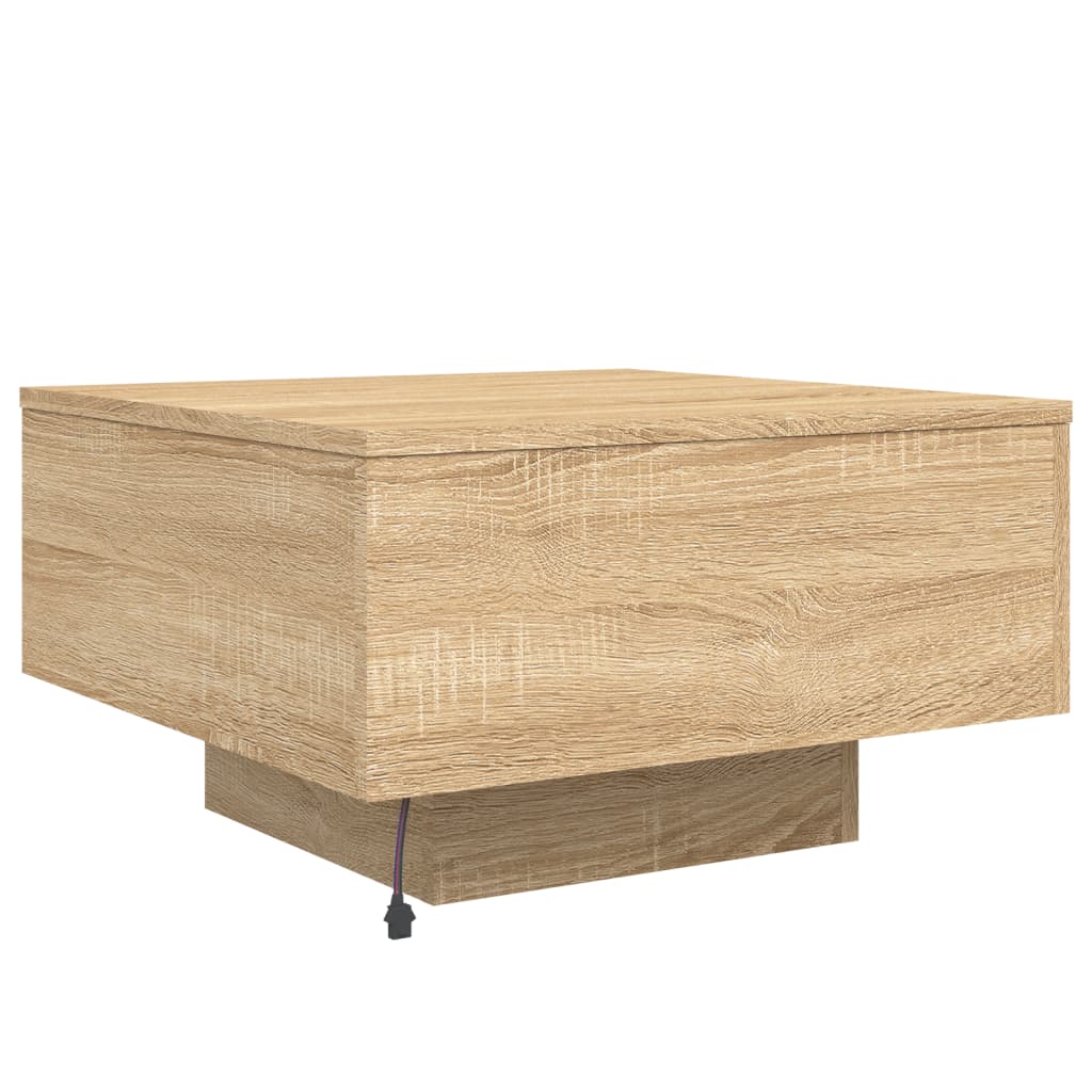 sofabord med LED-lys 55x55x31 cm sonoma-eg