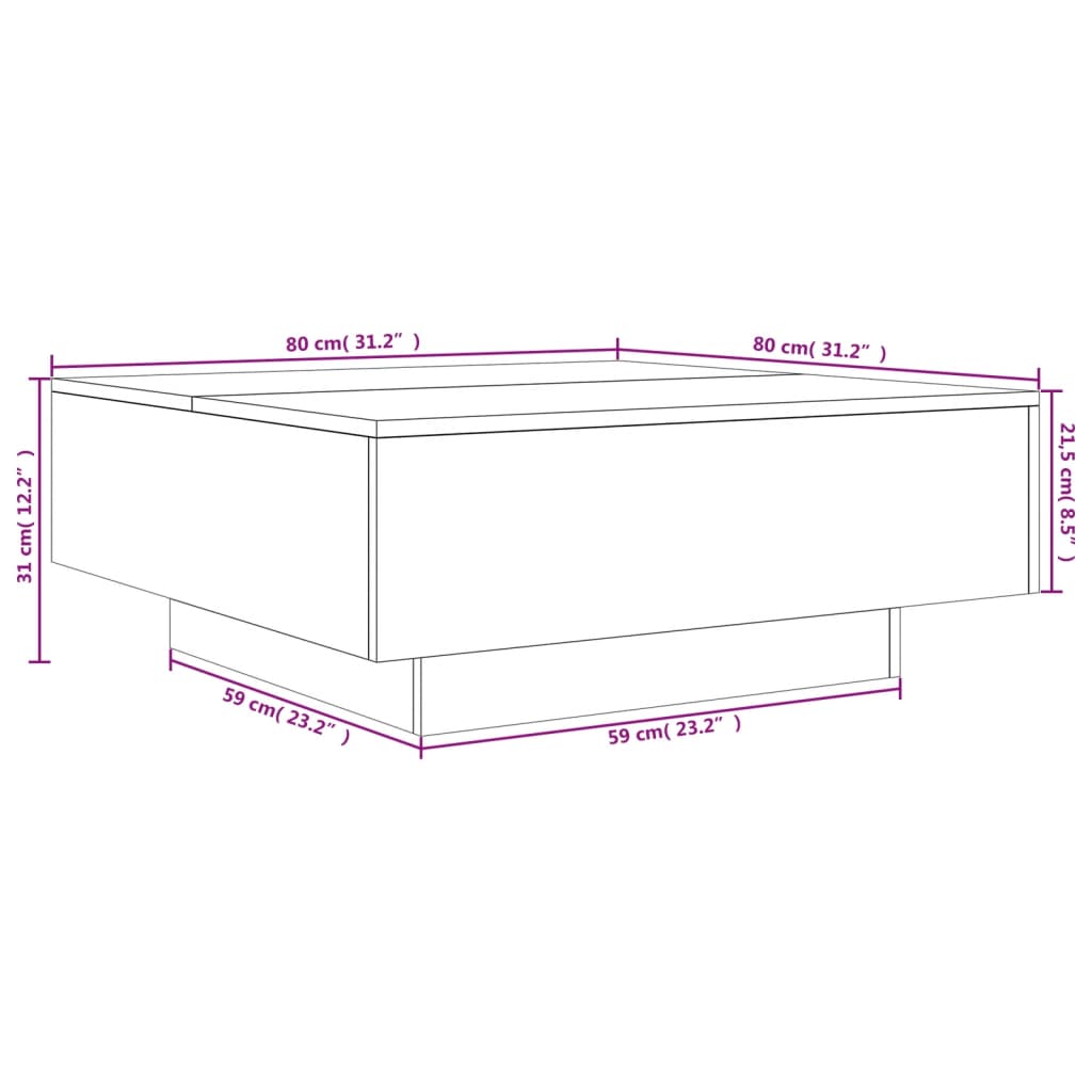 sofabord 80x80x31 cm konstrueret træ sonoma-eg