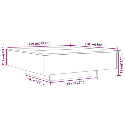 sofabord 100x100x31 cm konstrueret træ hvid