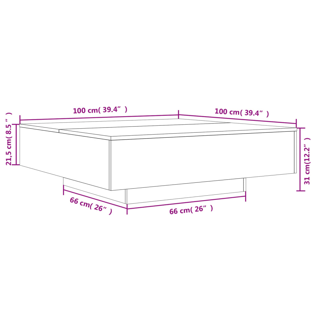 sofabord 100x100x31 cm konstrueret træ røget sonoma-eg