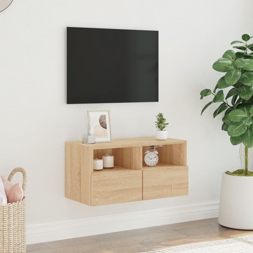 væghængt tv-bord 60x30x30 cm konstrueret træ sonoma-eg