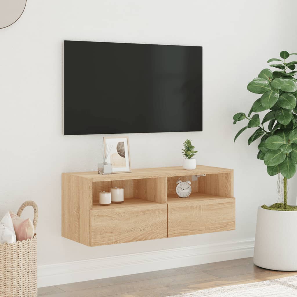 væghængt tv-bord 80x30x30 cm konstrueret træ sonoma-eg