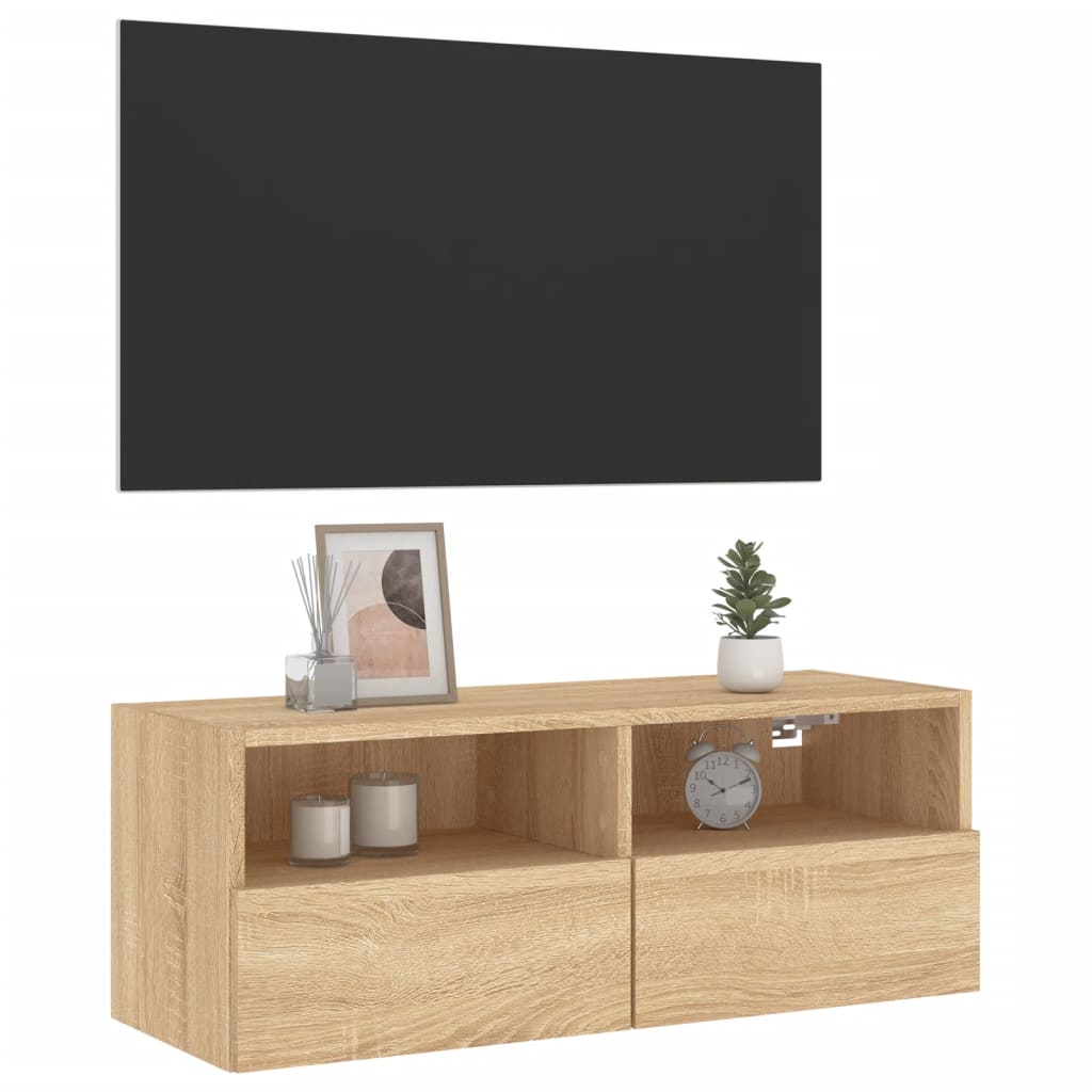 væghængt tv-bord 80x30x30 cm konstrueret træ sonoma-eg