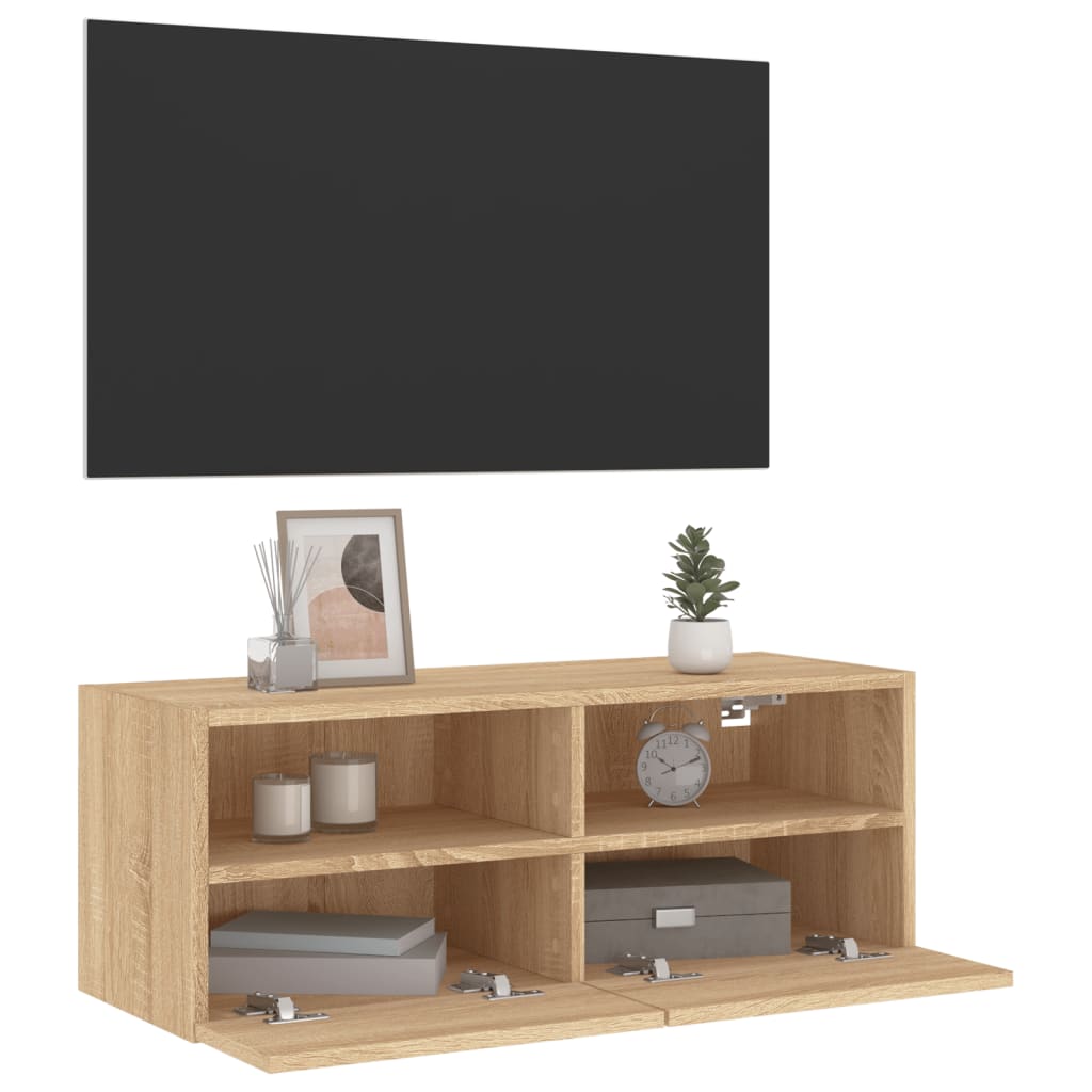 væghængt tv-bord 80x30x30 cm konstrueret træ sonoma-eg