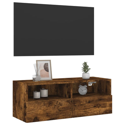 væghængt tv-bord 80x30x30 cm konstrueret træ røget sonoma-eg