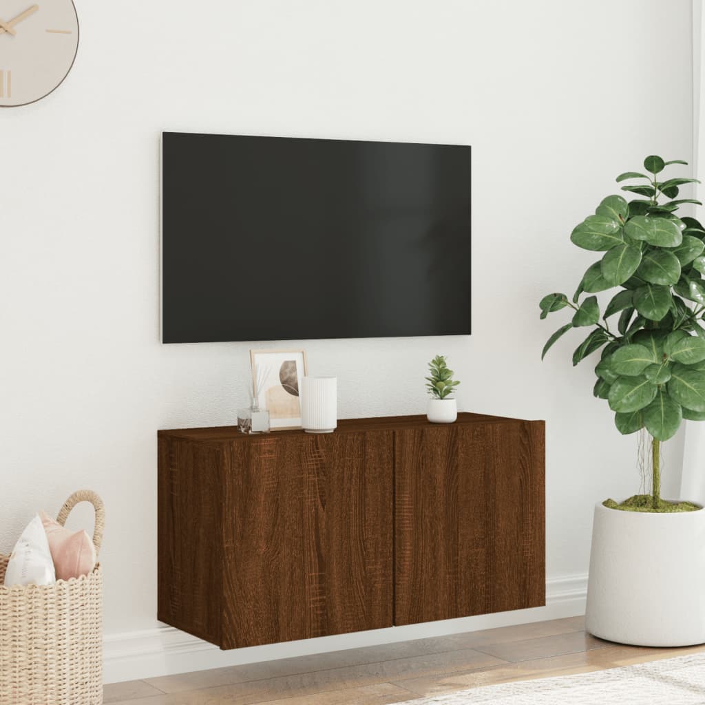 væghængt tv-bord 80x30x41 cm brun egetræsfarve