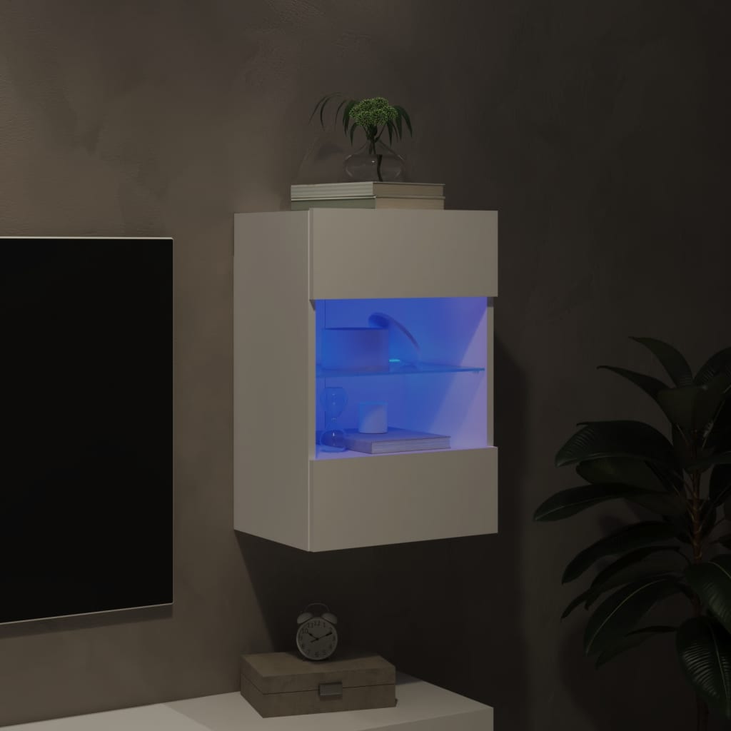 væghængt tv-bord med LED-lys 40x30x60,5 cm hvid