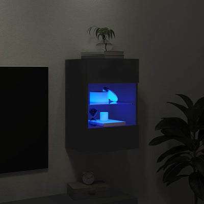 væghængt tv-bord med LED-lys 40x30x60,5 cm sort