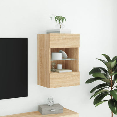 væghængt tv-bord med LED-lys 40x30x60,5 cm sonoma-eg