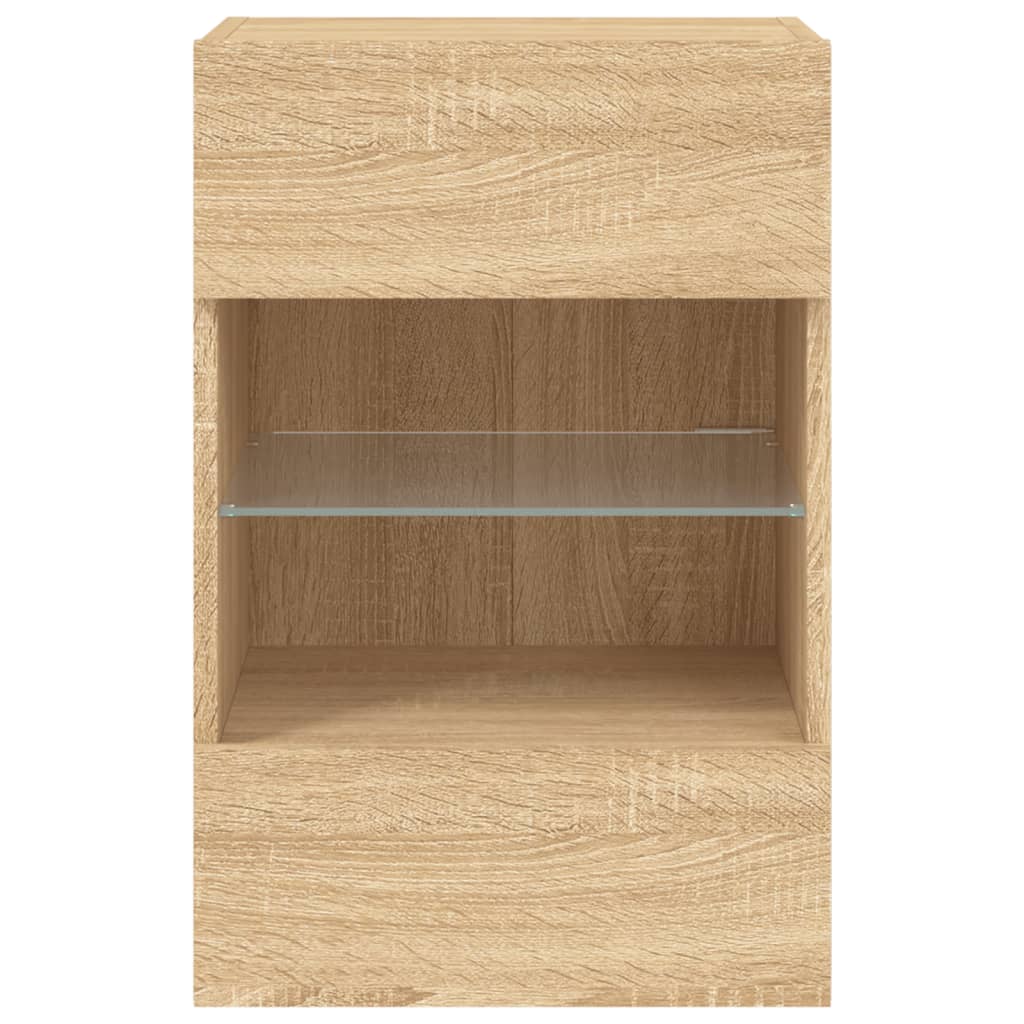 væghængt tv-bord med LED-lys 40x30x60,5 cm sonoma-eg