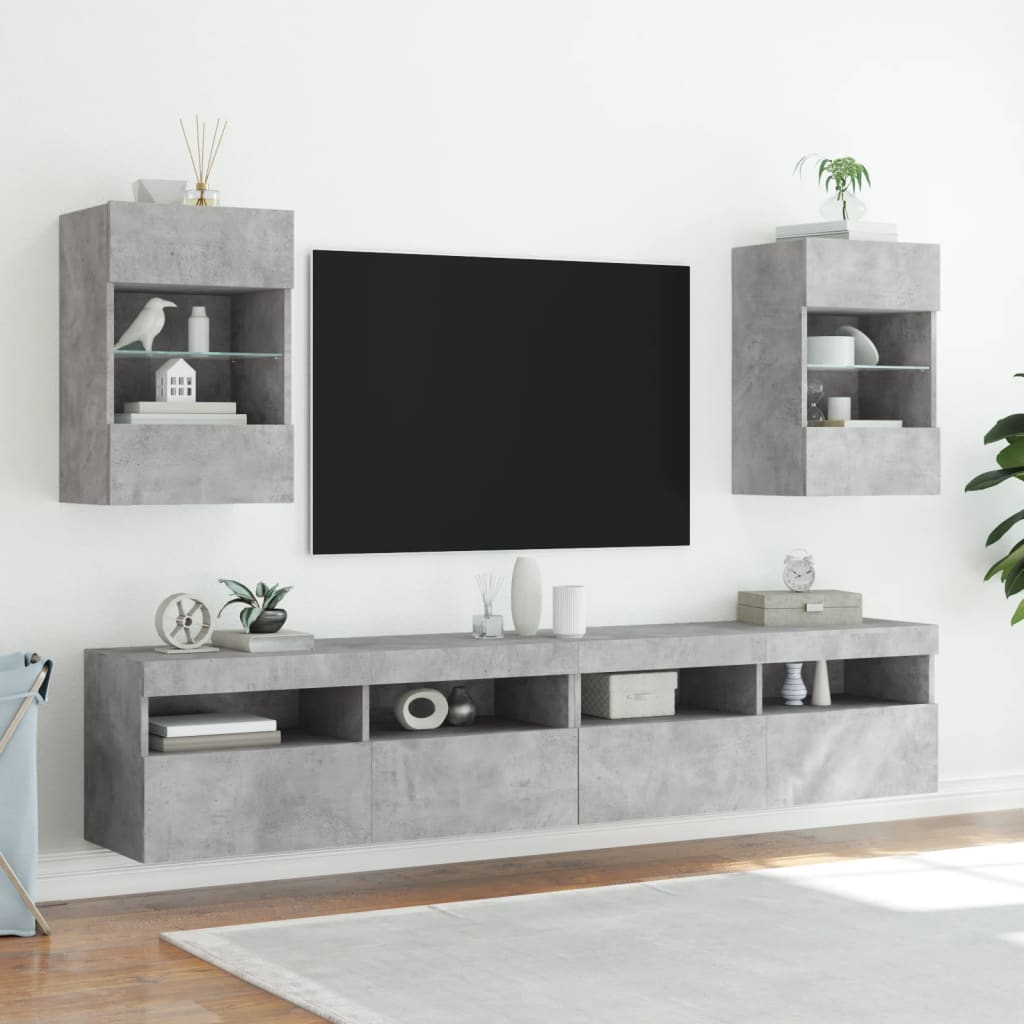 væghængt tv-bord med LED-lys 40x30x60,5 cm betongrå