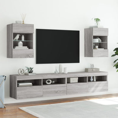 væghængt tv-bord m. LED-lys 40x30x60,5 cm grå sonoma-eg