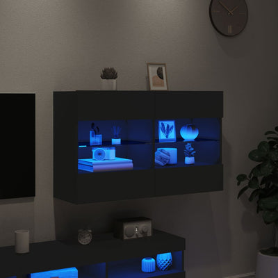 væghængt tv-bord med LED-lys 98,5x30x60,5 cm sort