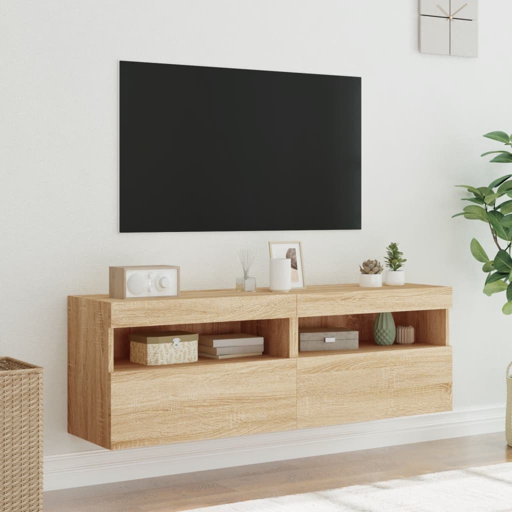 væghængte tv-borde 2 stk. med LED-lys 60x30x40 cm sonoma-eg