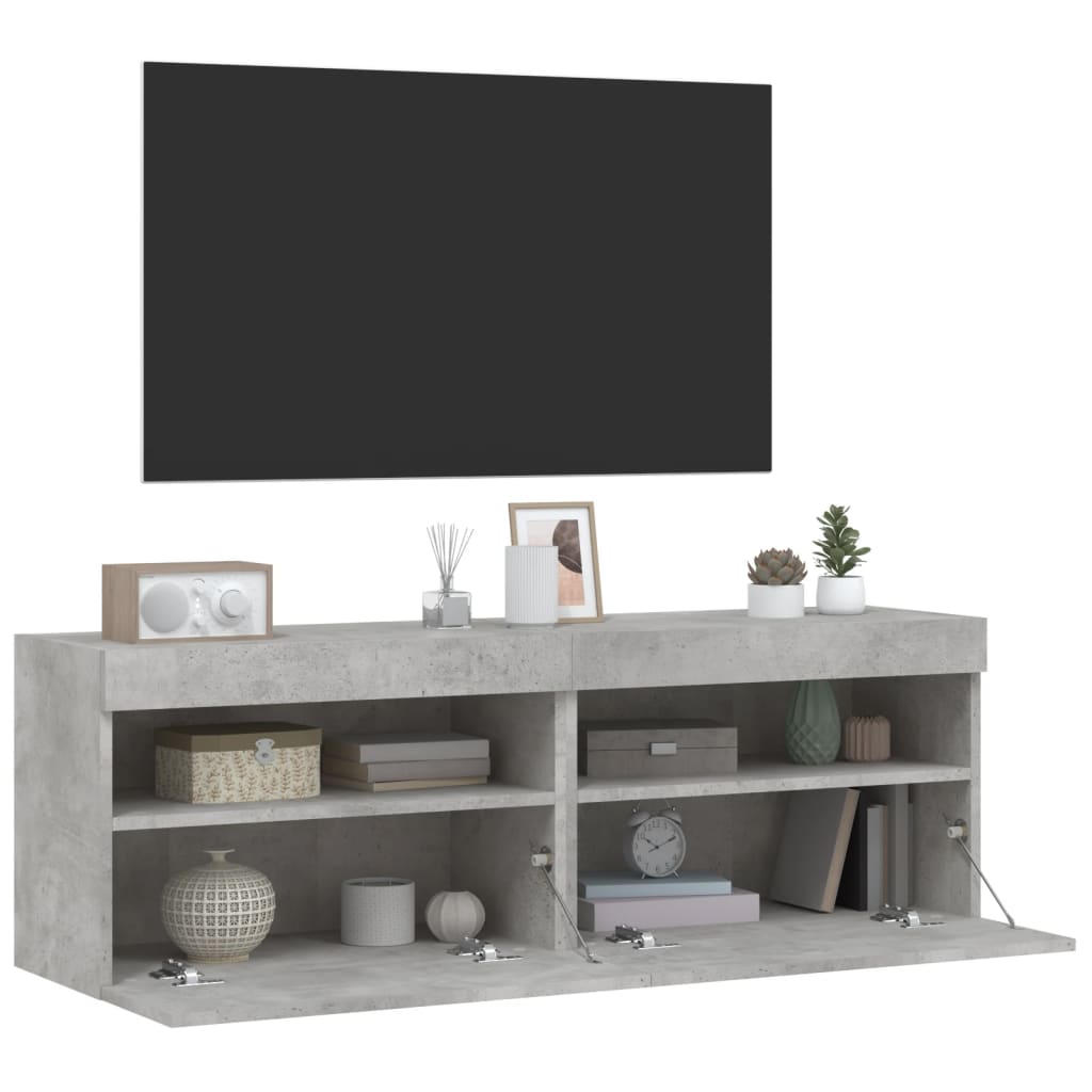 væghængte tv-borde 2 stk. med LED-lys 60x30x40 cm betongrå