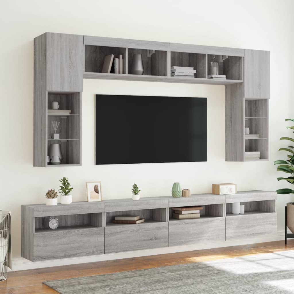 væghængte tv-borde 2 stk. med LED-lys 60x30x40 cm grå sonoma-eg