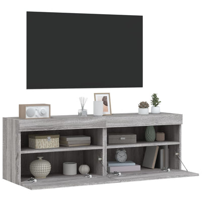 væghængte tv-borde 2 stk. med LED-lys 60x30x40 cm grå sonoma-eg