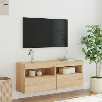 væghængt tv-bord med LED-lys 100x30x40 cm sonoma-eg