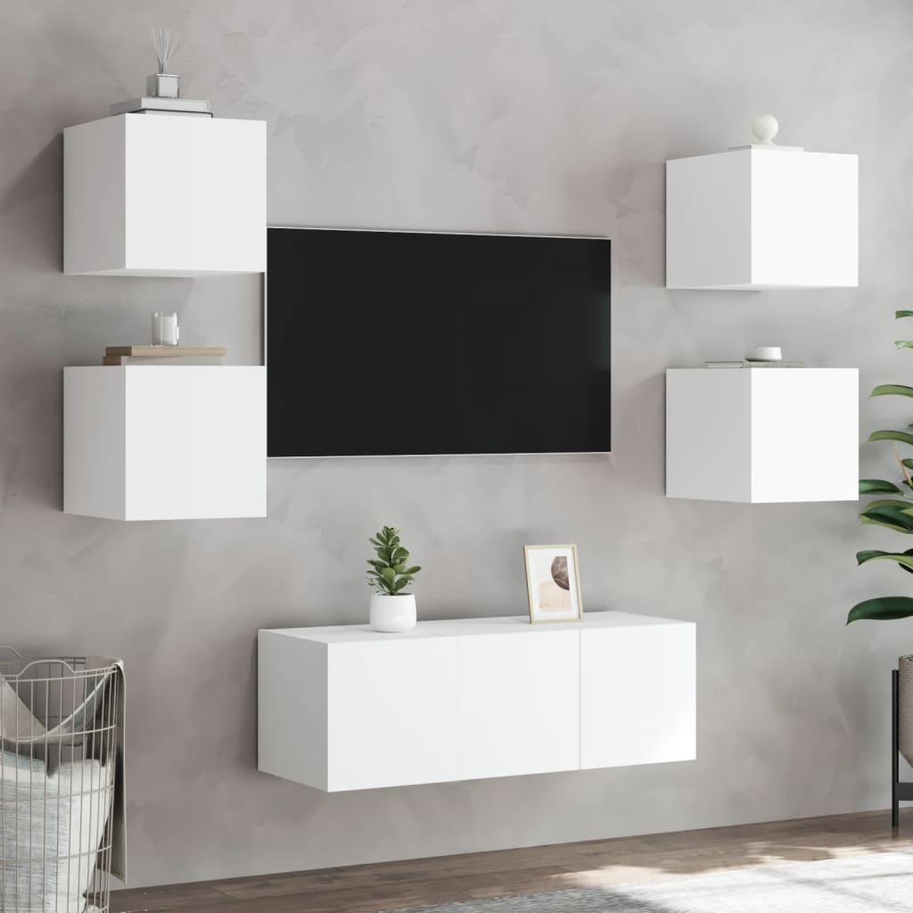 væghængte tv-borde 2 stk. med LED-lys 30,5x35x30 cm hvid