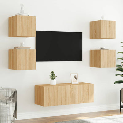 væghængte tv-borde 2 stk. med LED-lys 30,5x35x30 cm sonoma-eg