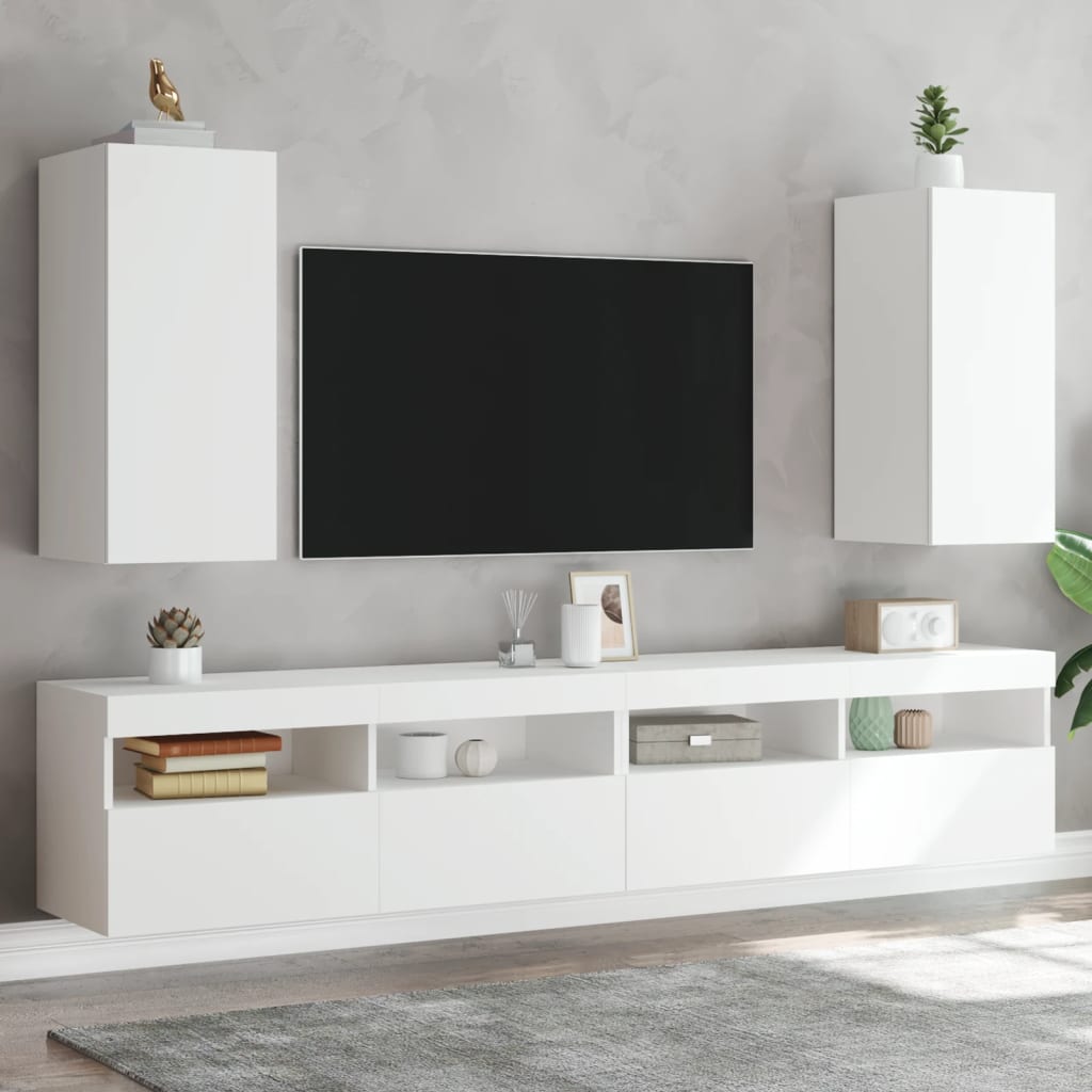 væghængte tv-borde 2 stk. med LED-lys 30,5x35x70 cm hvid