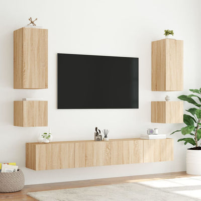 væghængt tv-bord med LED-lys 40,5x35x40 cm sonoma-eg