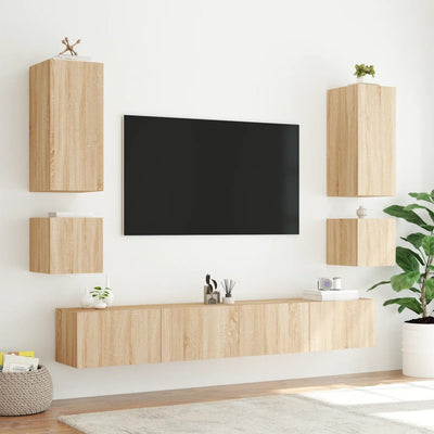 væghængte tv-borde 2 stk. med LED-lys 40,5x35x40 cm sonoma-eg