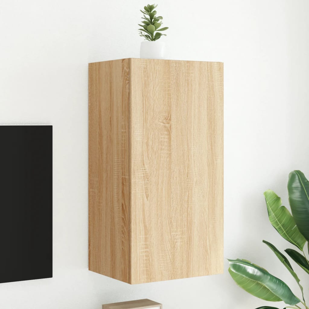 væghængt tv-bord med LED-lys 40,5x35x80 cm sonoma-eg