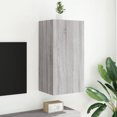 væghængt tv-bord med LED-lys 40,5x35x80 cm grå sonoma-eg