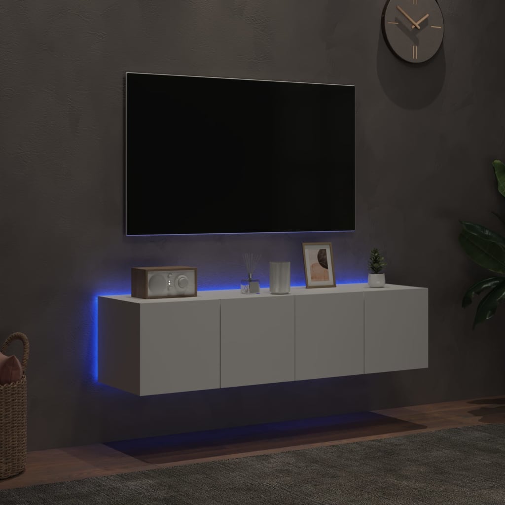 væghængte tv-borde 2 stk. med LED-lys 60x35x31 cm hvid