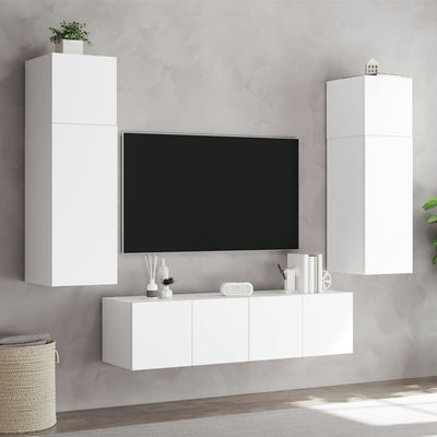 væghængte tv-borde 2 stk. med LED-lys 60x35x31 cm hvid