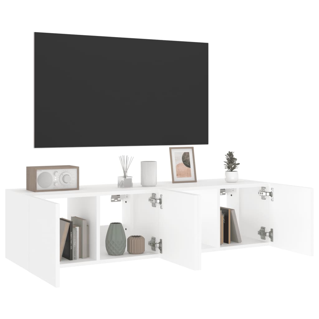 væghængte tv-borde 2 stk. med LED-lys 60x35x31 cm hvid