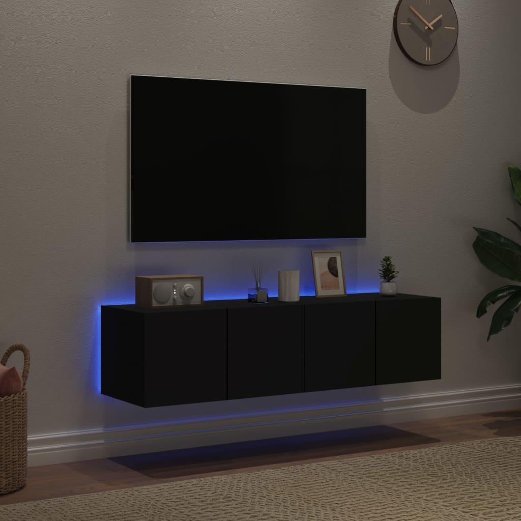 væghængte tv-borde 2 stk. med LED-lys 60x35x31 cm sort