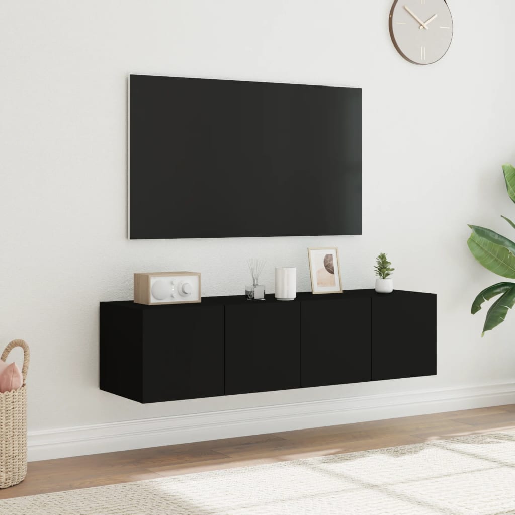 væghængte tv-borde 2 stk. med LED-lys 60x35x31 cm sort