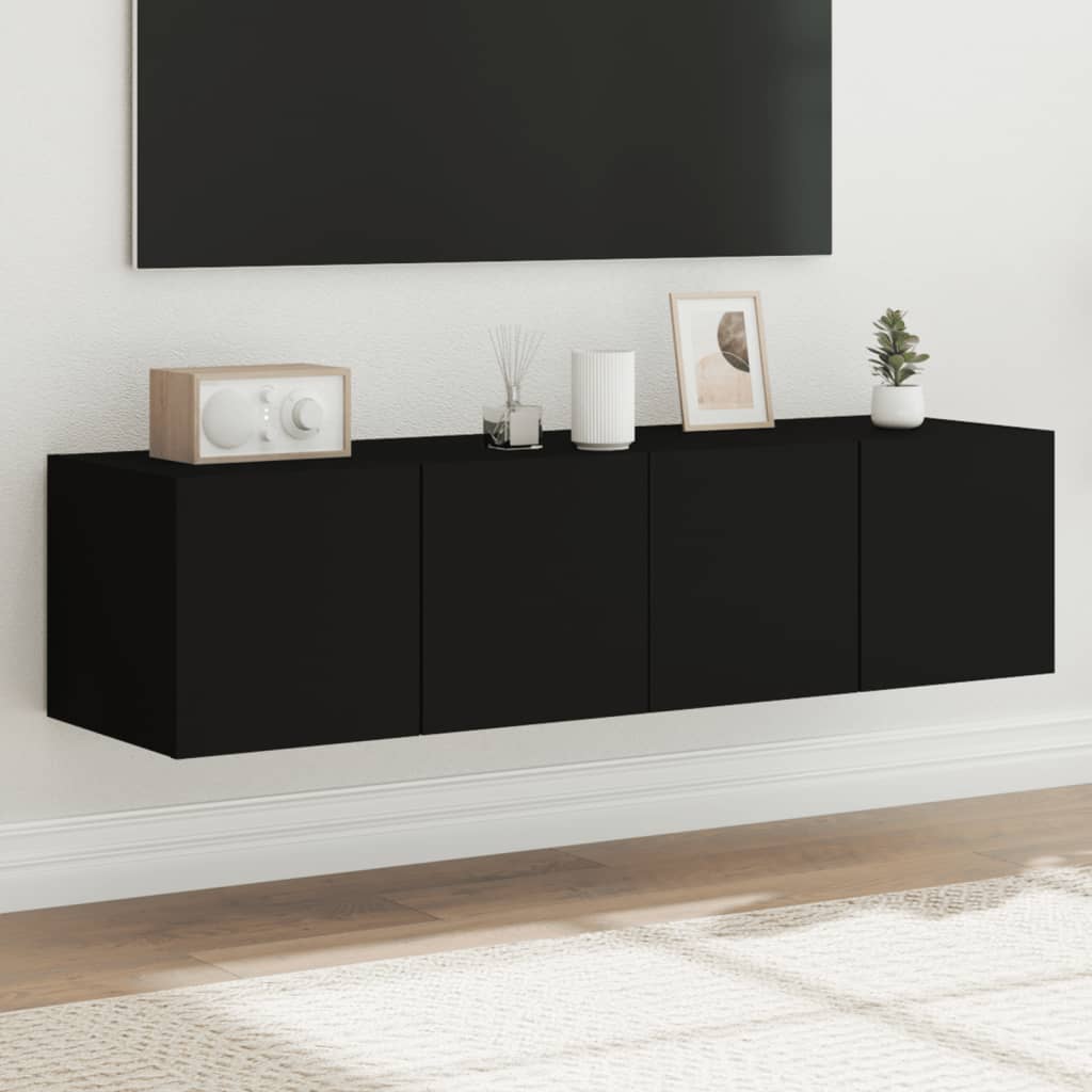 væghængte tv-borde 2 stk. med LED-lys 60x35x31 cm sort