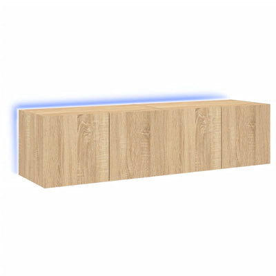 væghængte tv-borde 2 stk. med LED-lys 60x35x31 cm sonoma-eg