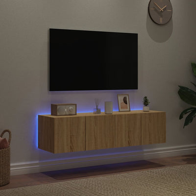 væghængte tv-borde 2 stk. med LED-lys 60x35x31 cm sonoma-eg