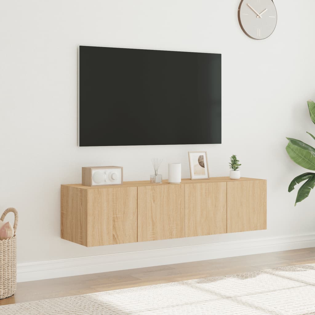 væghængte tv-borde 2 stk. med LED-lys 60x35x31 cm sonoma-eg