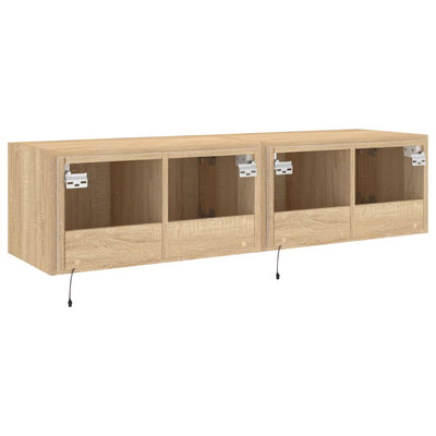 væghængte tv-borde 2 stk. med LED-lys 60x35x31 cm sonoma-eg