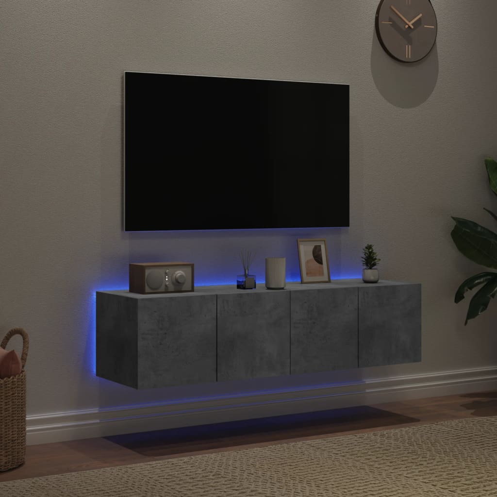 væghængte tv-borde 2 stk. med LED-lys 60x35x31 cm betongrå