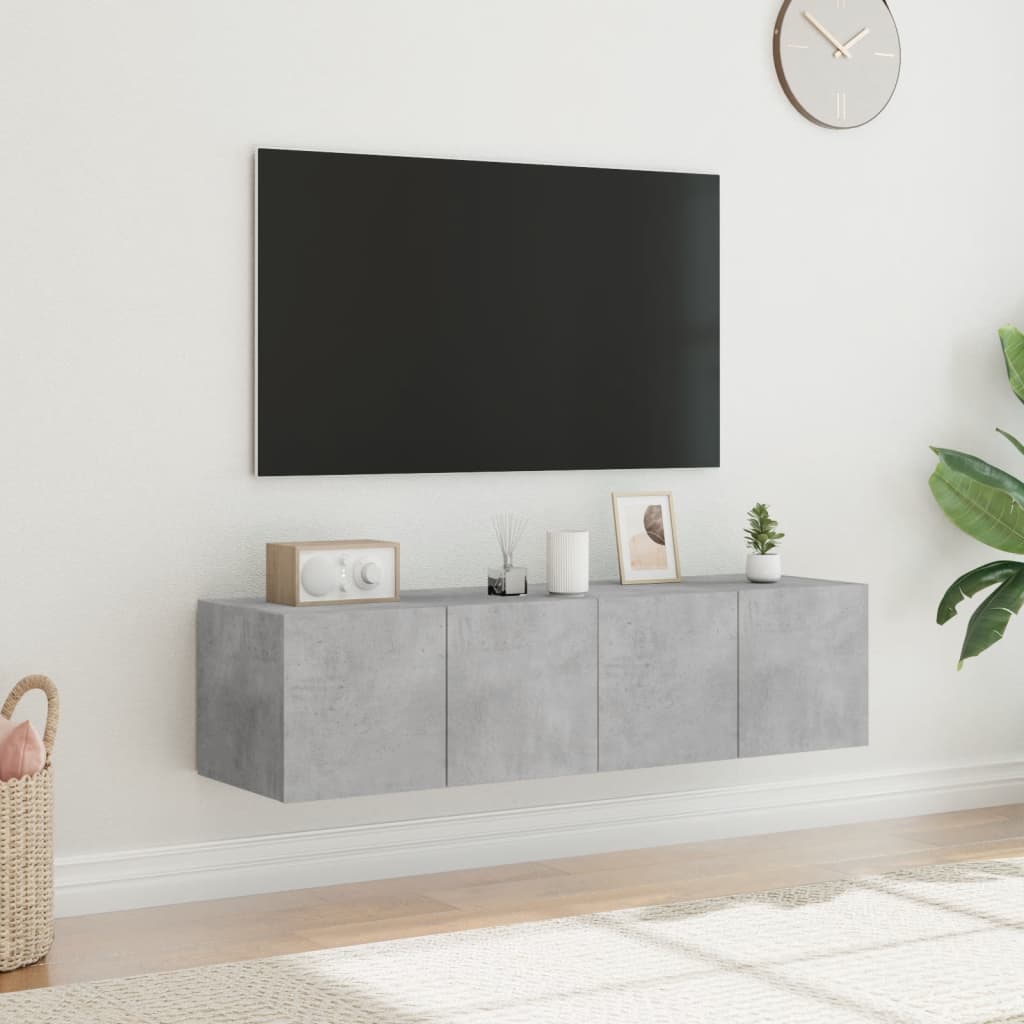 væghængte tv-borde 2 stk. med LED-lys 60x35x31 cm betongrå